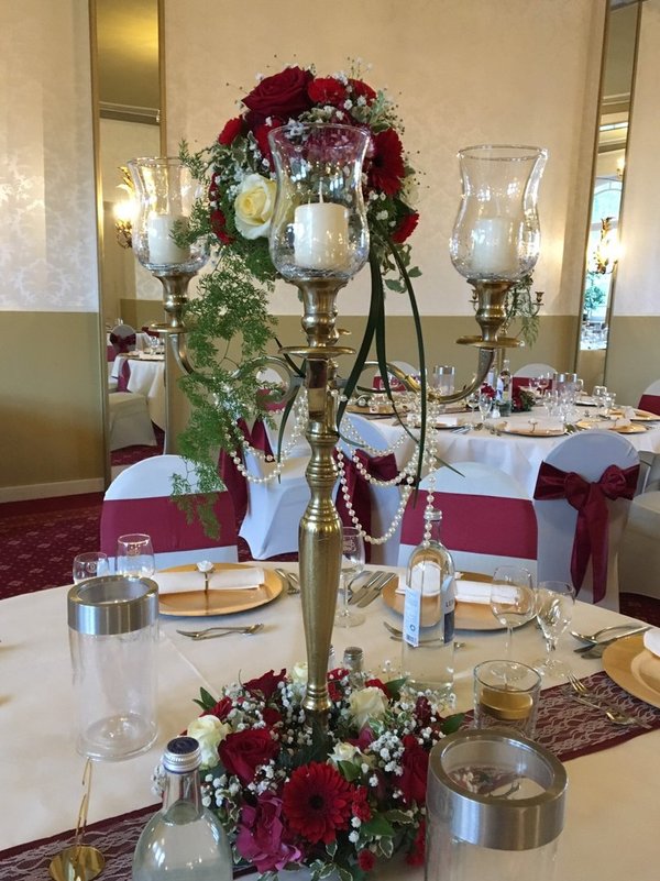 Kerzenständer gold mit Blumenschale (mieten) 80 cm