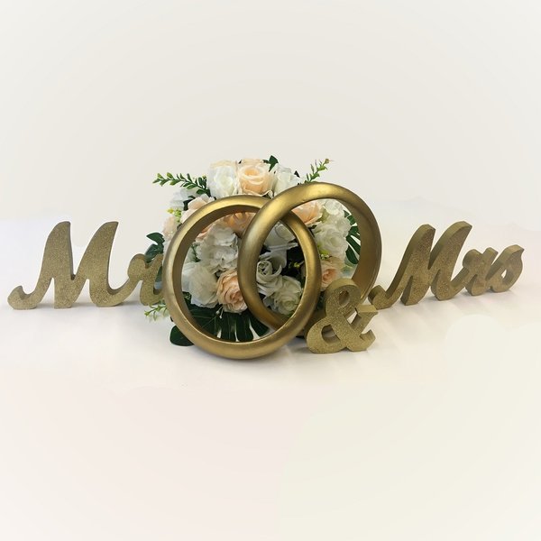 Mr & Mrs 3D Holzbuchstaben gold (mieten)